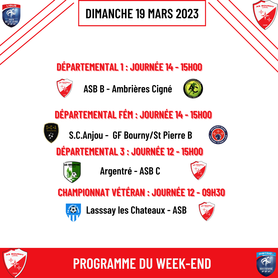 Actualité Programme Du Week End 1819 Mars Club Football As Bourny Laval Footeo 0687